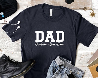 Camiseta personalizada para papá: Camiseta gráfica con los nombres de los niños, regalo para el Día del Padre