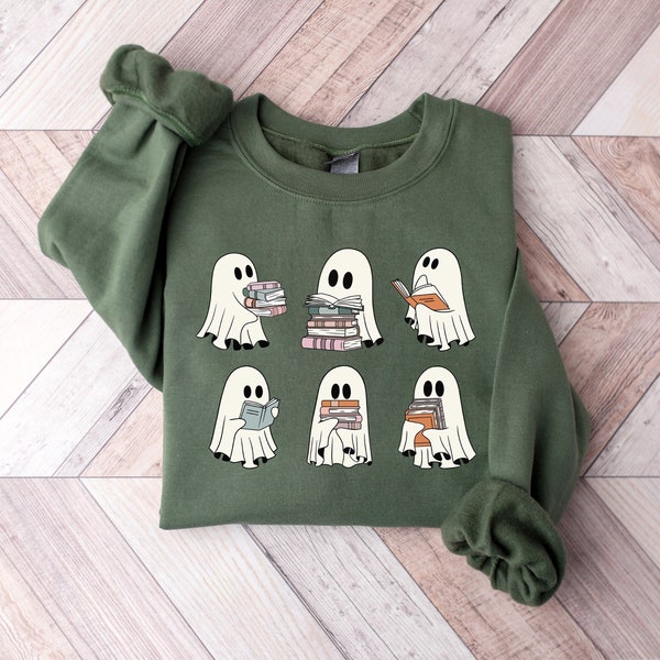 Ghost Reading Books Sweatshirt, Bookish Halloween Crewneck, Gift for Librarian Sweater, Funny Ghost Reading Shirt, Librarian Sweatshirt
