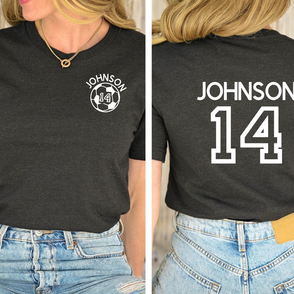 Custom Soccer Mom Shirt, Personalized Soccer TShirt, Game Day Soccer Mama Graphic Tee, Custom Name and Number Soccer Fan Shirt, Soccer Team