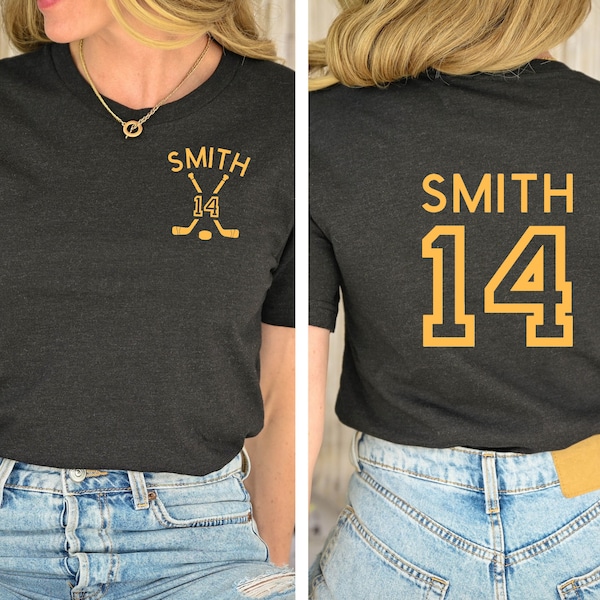 Custom Hockey Mom Shirt, Personalized Hockey TShirt, Game Day Hockey Mama Graphic Tee, Custom Name and Number Hockey Fan Shirt, Hockey Dad