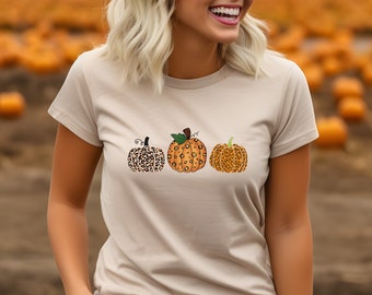 Leopard Pumpkin Graphic Tee - Spooky Season Shirt, Halloween Party Outfit, Thanksgiving T-Shirt