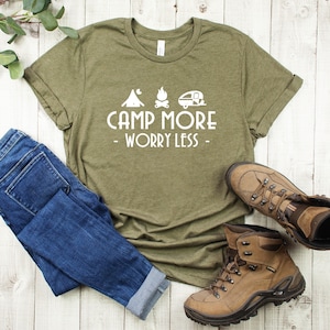 Camp More Worry Less Shirt, Hike More, Womens Camping TShirt, Love Camping Graphic Tee, Hiking Camping Gift, Campfire Shirt