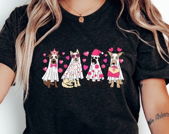 T-shirt graphique chiens Saint-Valentin : chemise amusante pour les amoureux des animaux de compagnie, cadeau coeurs pour maman de chien