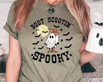 Camiseta de Halloween com Fantasma de Cowboy: Camiseta com Estampa de Western Assustadora Boot Scootin', Traje de Festa