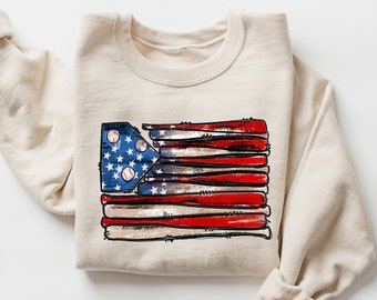 Baseball Flag Sweatshirt, Patriotic Baseball Crewneck, American Flag Hoodie, Baseball Gift Idea, Game Day Baseball Shirt, Baseball Mom Shirt