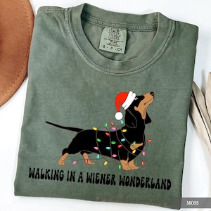 Christmas Dachshund T-Shirt: Comfort Colors® Funny Dog Mom Holiday Tee, Wiener Wonderland