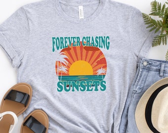 Forever Chasing Sunsets Shirt, Beach Coverup TShirt, Trendy Aesthetic Graphic Tee, Gift for Beach Lover, Summer Vacation Shirt, Palm Trees