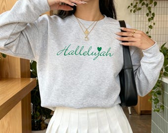 Hallelujah Sweatshirt – Christian Script Crewneck, Faith Based Minimalist, Worship Praise, Church Outfit Gift