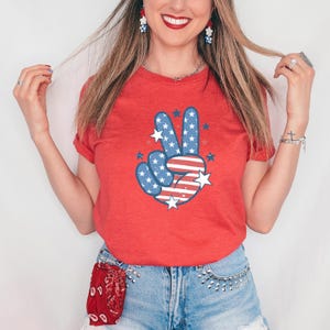 Patriotic Peace Sign Shirt - Custom Colors® Retro USA Peace Hand Tee, July 4th Outfit image 7