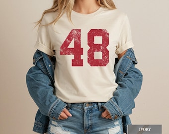 Custom Sports Number Shirt – Comfort Colors® Personalized Player Jersey Tee, Varsity Style Distressed Number