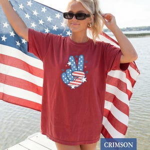 Patriotic Peace Sign Shirt - Custom Colors® Retro USA Peace Hand Tee, July 4th Outfit image 4
