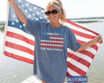 Floral American Flag Shirt - Comfort Colors® 4th of July Tee, Patriotic Fireworks Outfit