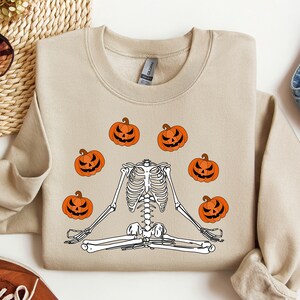 Skeleton Halloween Sweatshirt: Funny Headless Pumpkin Crewneck, Party Outfit image 2