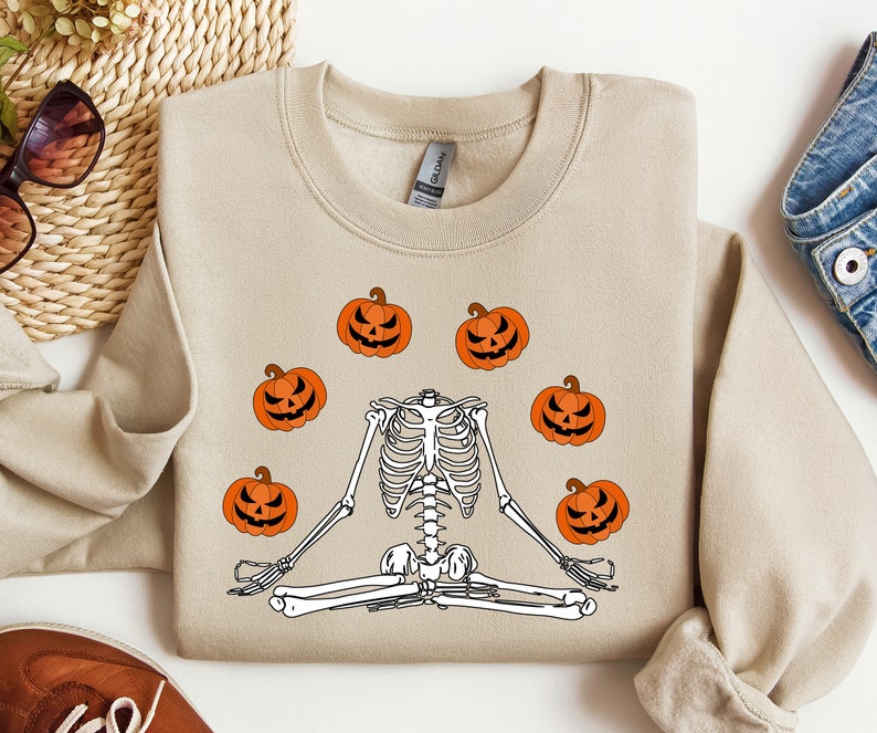 Skeleton Halloween Sweatshirt: Funny Headless Pumpkin Crewneck, Party Outfit image 2