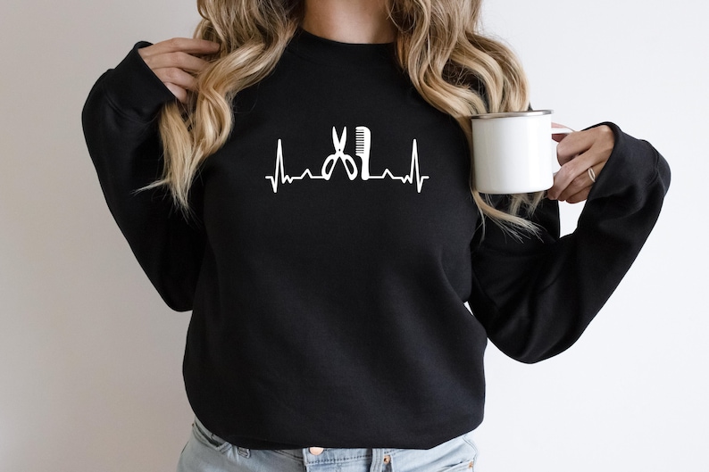 Hairstylist Sweatshirt, Hair Dresser Crewneck, Hairstylist Gift, Hair Dresser Gift, Gift for Hairstylist, Hairstylist Heartbeat, Hair Salon image 1