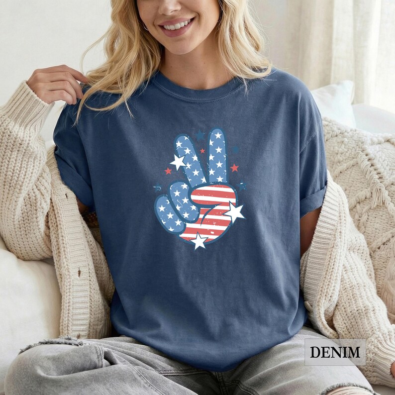 Patriotic Peace Sign Shirt - Custom Colors® Retro USA Peace Hand Tee, July 4th Outfit image 5