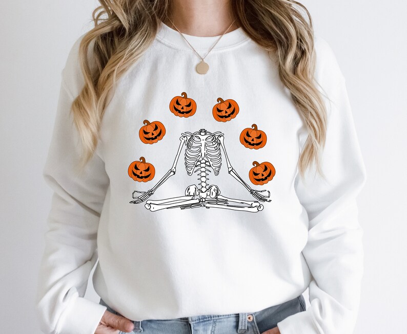 Skeleton Halloween Sweatshirt: Funny Headless Pumpkin Crewneck, Party Outfit image 7