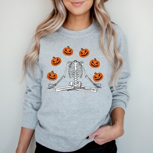 Skeleton Halloween Sweatshirt: Funny Headless Pumpkin Crewneck, Party Outfit image 4