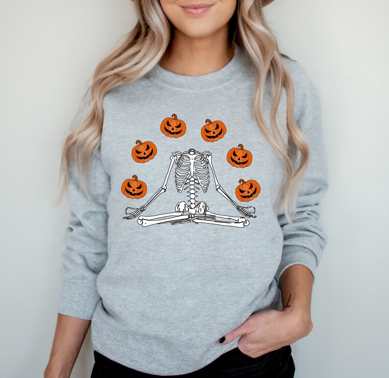 Skeleton Halloween Sweatshirt: Funny Headless Pumpkin Crewneck, Party Outfit image 4