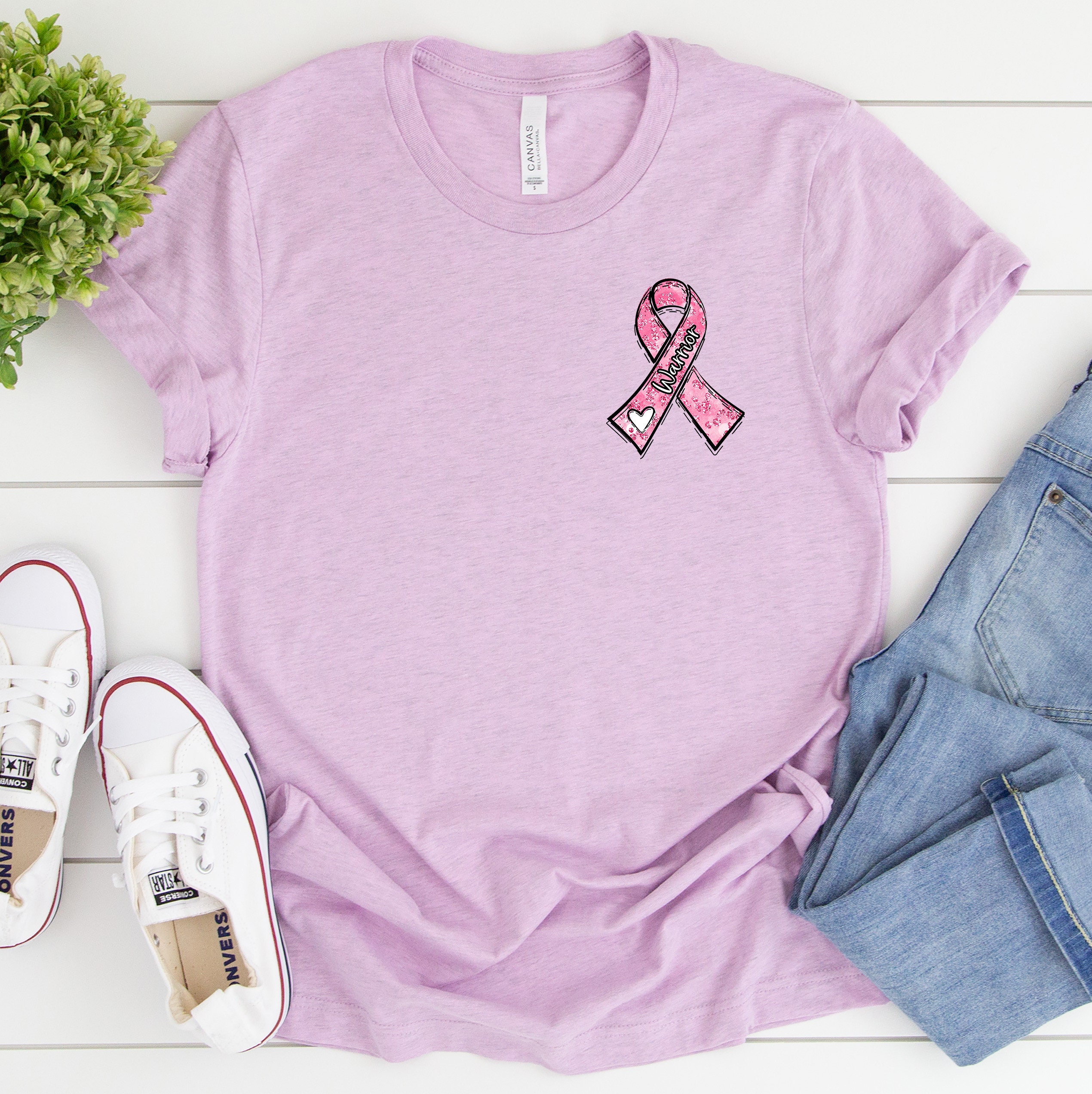 T-Shirt Sensibilisation Cancer Du Sein Octobre Rose - Femme Grande Taille, Col Rond, Manches Courtes - Ruban Rose Et Cœur