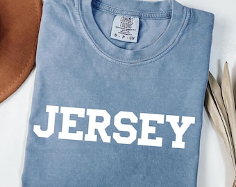 Jersey Shirt - Comfort Colors® Varsity Style NJ Graphic Tee, Retro Collegiate Outfit
