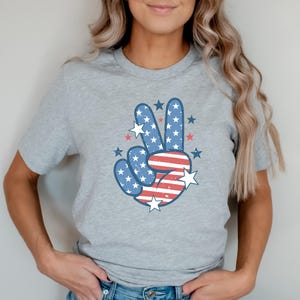 Patriotic Peace Sign Shirt - Custom Colors® Retro USA Peace Hand Tee, July 4th Outfit image 8