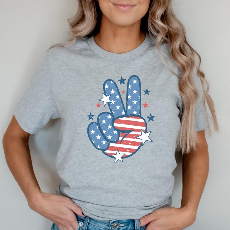 Patriotic Peace Sign Shirt - Custom Colors® Retro USA Peace Hand Tee, July 4th Outfit image 8