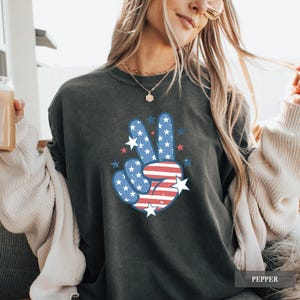 Patriotic Peace Sign Shirt - Custom Colors® Retro USA Peace Hand Tee, July 4th Outfit image 3