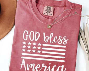 God Bless America Shirt - Comfort Colors® Patriotic USA Flag TShirt, July 4th Party Outfit