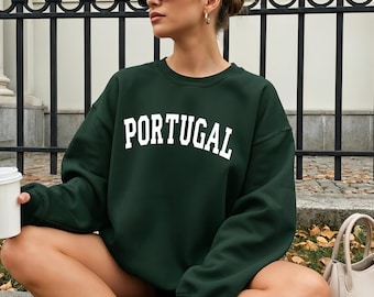 Sudadera Portugal - Lisboa Porto Sintra, cuello redondo, recuerdo de vacaciones en Portugal, diseño minimalista preppy.