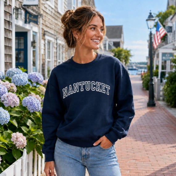 Nantucket Sweatshirt - Coastal Summer Crewneck, Beach Vacation Outfit, Preppy New England Travel Souvenir