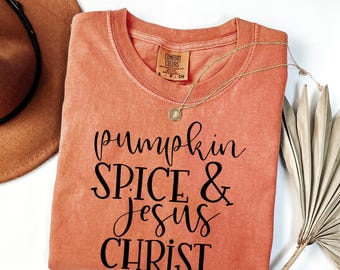 Shirt Pumpkin Spice Jezus Christus - comfortabele kleuren christelijke herfstoutfit, Faith herfst grafisch T-shirt