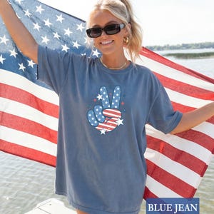 Patriotic Peace Sign Shirt - Custom Colors® Retro USA Peace Hand Tee, July 4th Outfit image 2