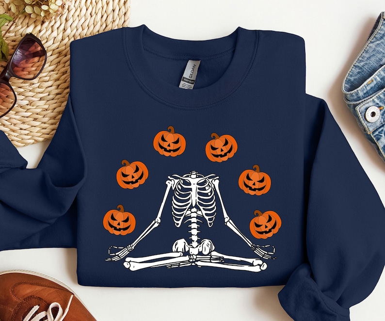Skeleton Halloween Sweatshirt: Funny Headless Pumpkin Crewneck, Party Outfit image 1