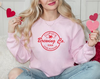 Cupid's Brewing Co Valentines Day Sweatshirt, Hugs and Kisses Shirt, Valentine's Day Gift, Women's Crewneck, Couples, Gift for Girlfriend