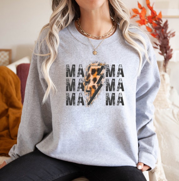Distressed Mama Lightning Bolt Sweatshirt New Mom Crewneck