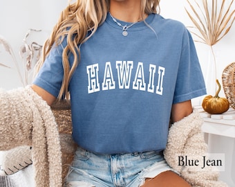 ハワイシャツ：コンフォートカラーズ® HIバケーションTシャツ、アロハステート、ホノルル、マウイ、バーシティ旅行のお土産