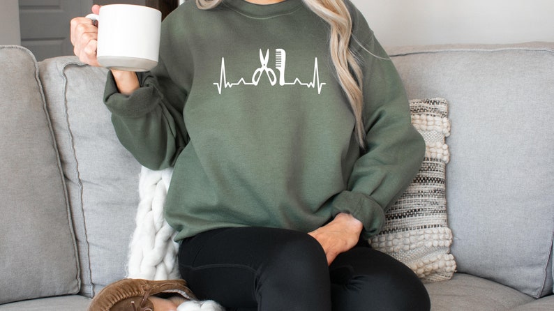 Hairstylist Sweatshirt, Hair Dresser Crewneck, Hairstylist Gift, Hair Dresser Gift, Gift for Hairstylist, Hairstylist Heartbeat, Hair Salon image 3