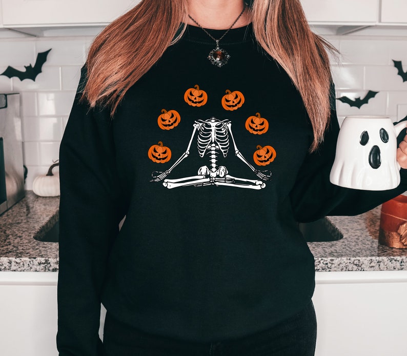 Skeleton Halloween Sweatshirt: Funny Headless Pumpkin Crewneck, Party Outfit image 3