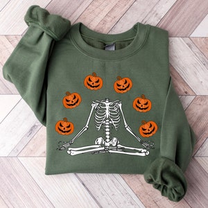 Skeleton Halloween Sweatshirt: Funny Headless Pumpkin Crewneck, Party Outfit image 5
