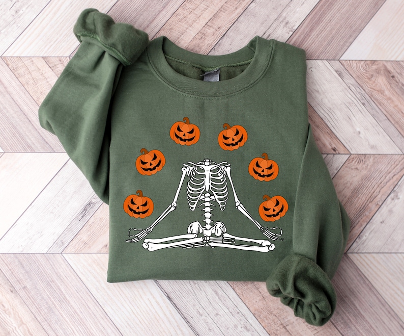 Skeleton Halloween Sweatshirt: Funny Headless Pumpkin Crewneck, Party Outfit image 5