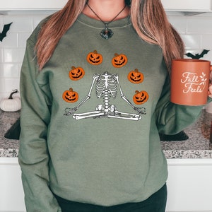 Skeleton Halloween Sweatshirt: Funny Headless Pumpkin Crewneck, Party Outfit image 6