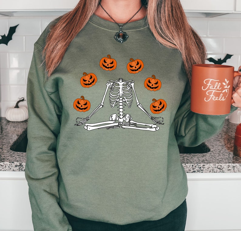 Skeleton Halloween Sweatshirt: Funny Headless Pumpkin Crewneck, Party Outfit image 6
