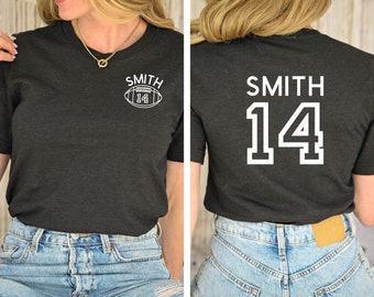 Custom Football Mom Shirt, Personalized Football TShirt, Game Day Football Mama Graphic Tee, Custom Name and Number Football Fan Shirt