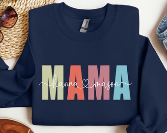 Personalized Mama Sweatshirt, Custom Mama with Kids Names Crewneck, Mother's Day Gift, New Mom Gift, Mom Birthday Christmas Gift, Mama Tee