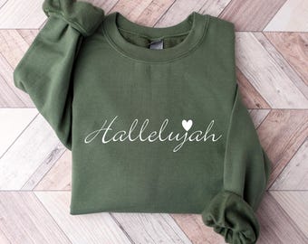 Hallelujah Sweatshirt – Christian Script Crewneck, Faith Based Minimalist, Worship Praise, Church Outfit Gift