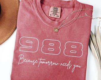 988 Mental Health Shirt - Comfort Colors® Continue Suicide Prevention Graphic Tee, Therapist, Psychologist Gift