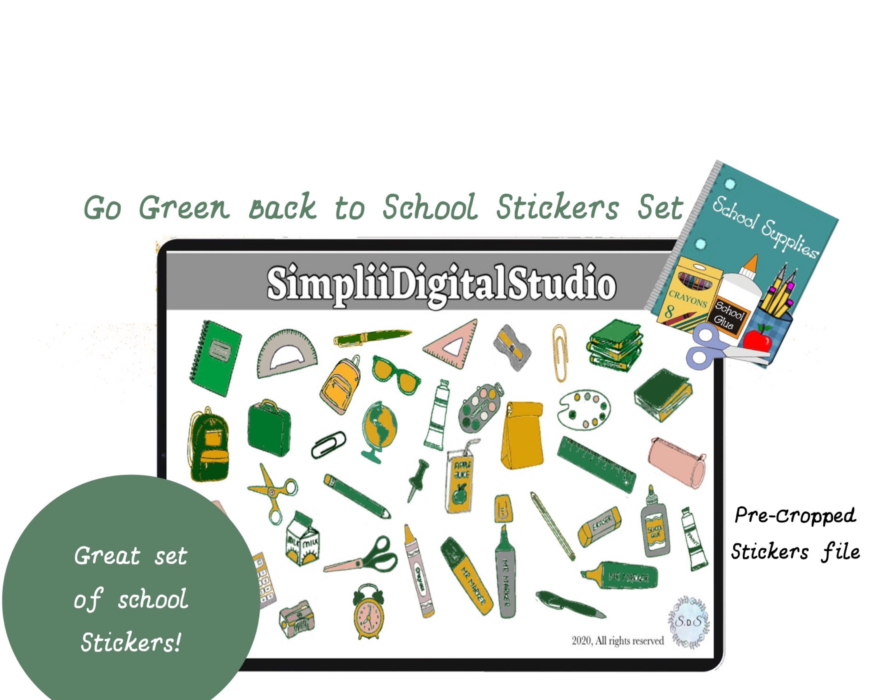 Digital PreCropped Green School Stickers Back to School Etsy