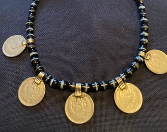 Glass beads with vintage Middle Eastern coins.