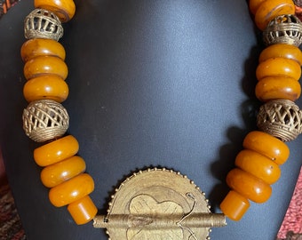 West African Baule beads with Nepalese faux amber resin beads